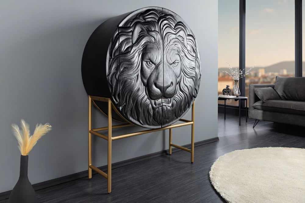 Dulap din Lemn de mango Negru si Metal Auriu L100xH140cm LION
