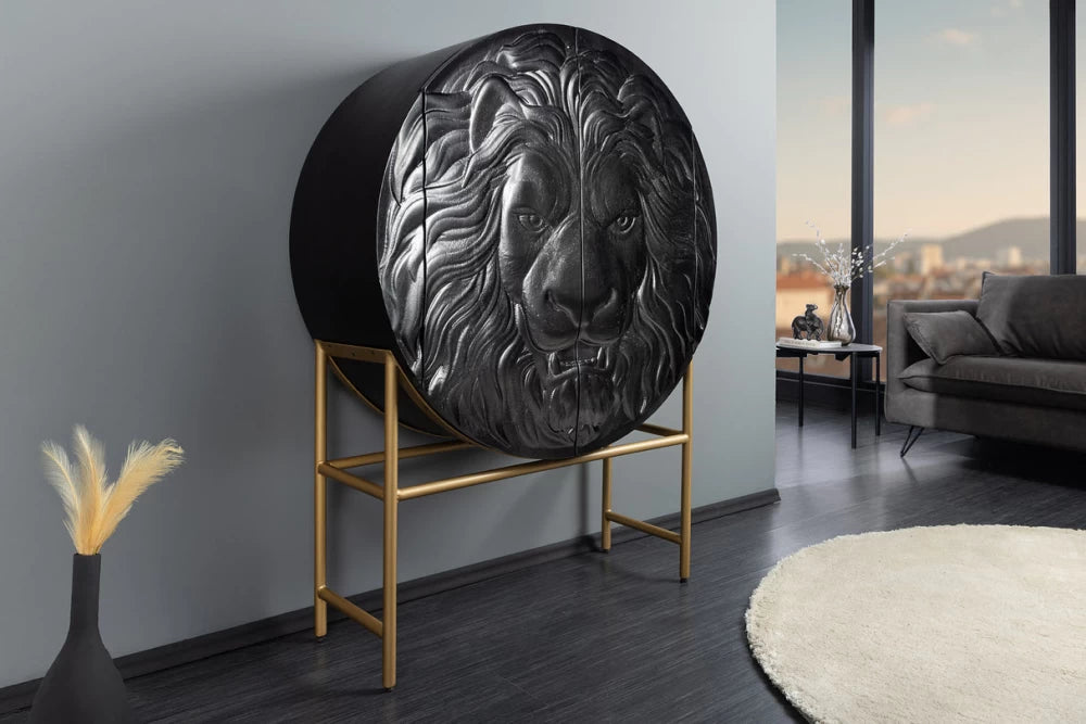 Dulap din Lemn de mango Negru si Metal Auriu L100xH140cm LION