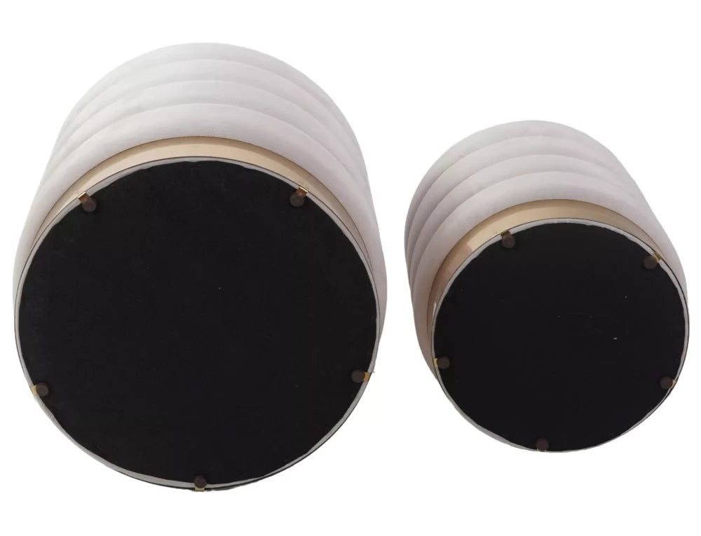 Set 2 tabureti cu spatiu depozitare tapitat cu Catifea Bej D30/40xH38/45cm Britta