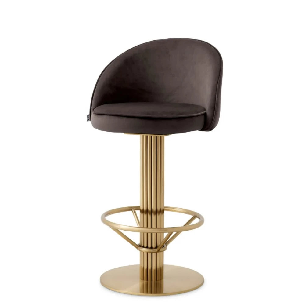 Scaun de insula tapitat cu Catifea Gri inchis cu baza din Metal Auriu H93xL51xA53cm Dorland Eichholtz