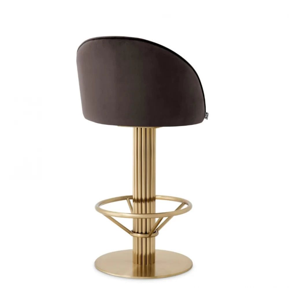 Scaun de insula tapitat cu Catifea Gri inchis cu baza din Metal Auriu H93xL51xA53cm Dorland Eichholtz