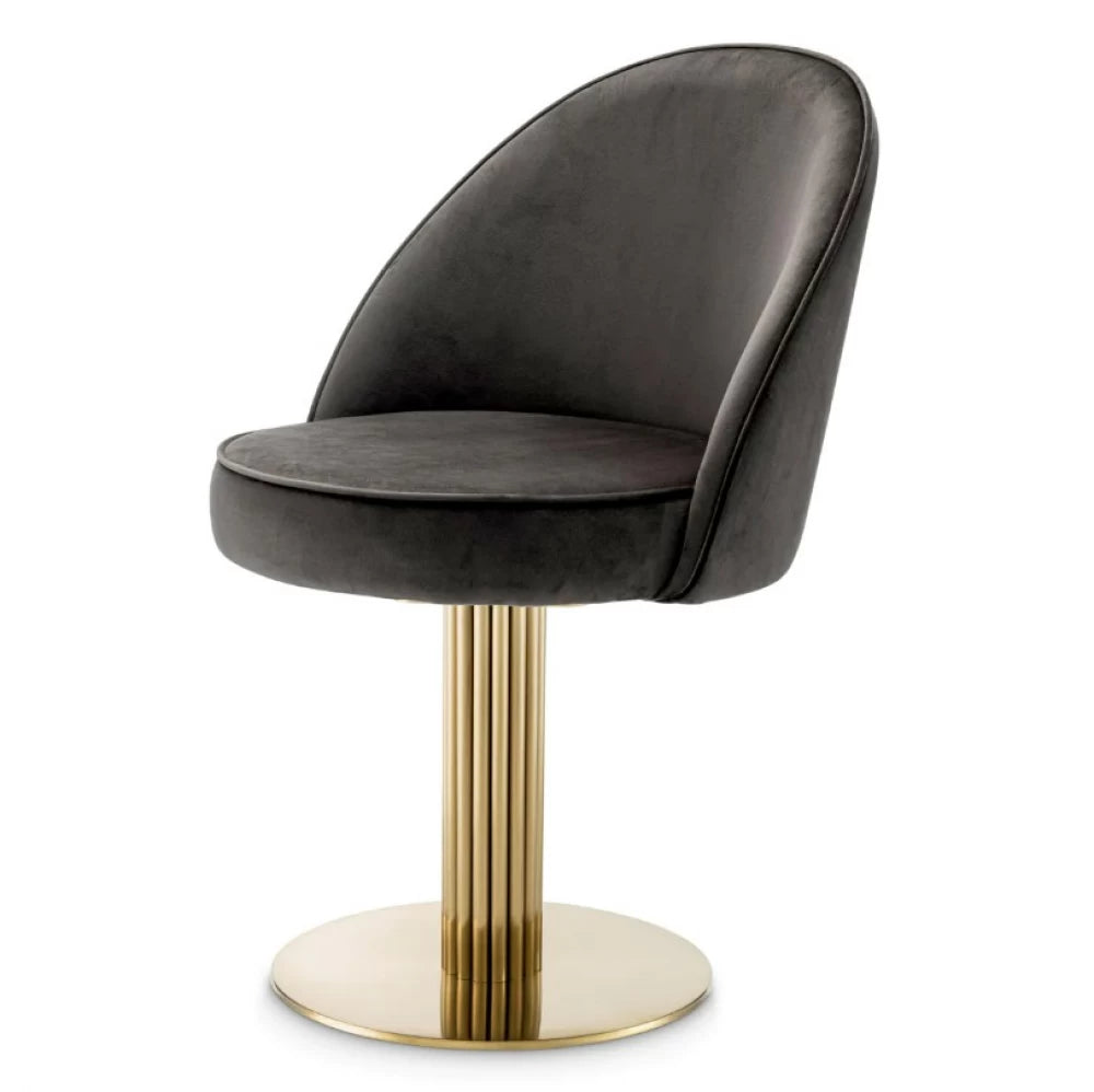 Scaun tapitat cu Catifea Gri inchis cu baza din Metal Auriu H85xL55xA59cm Dorland Eichholtz