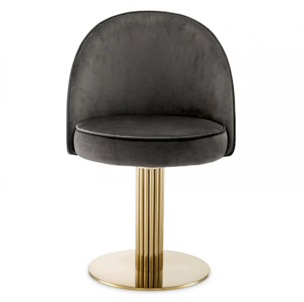Scaun tapitat cu Catifea Gri inchis cu baza din Metal Auriu H85xL55xA59cm Dorland Eichholtz