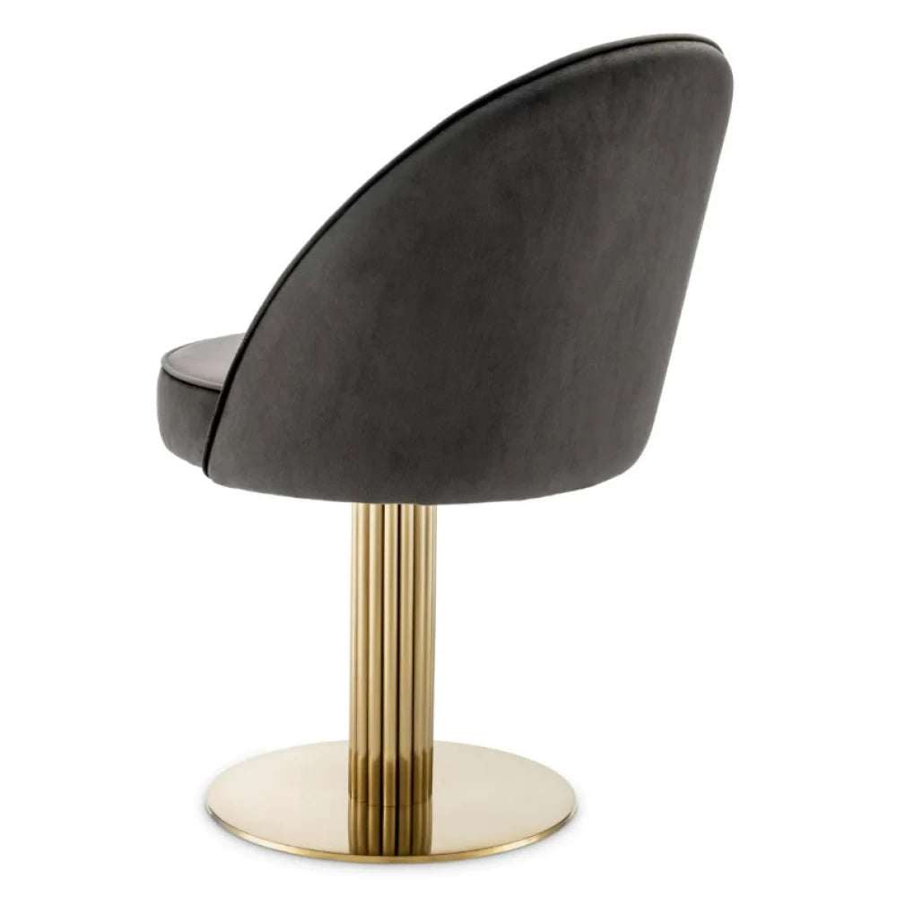 Scaun tapitat cu Catifea Gri inchis cu baza din Metal Auriu H85xL55xA59cm Dorland Eichholtz