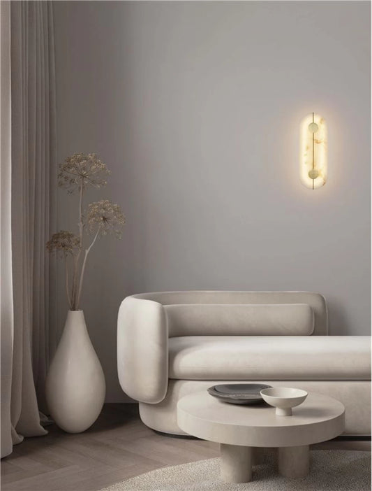 Aplica de perete din Metal Alama si Marmura artificiala Alb H42.5xL16.5cm IP20 19W 866lm 3000k Aider