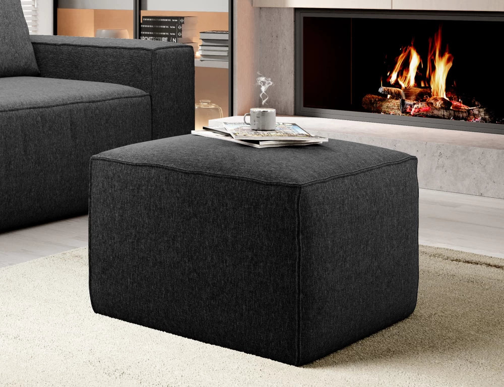 Puf tapitat cu Stofa Negru Flores 10 H51xL88cm Silla