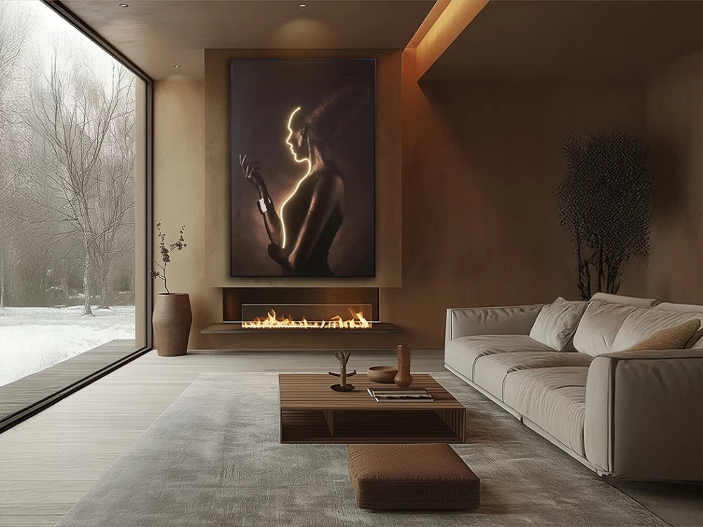 Tablou pe Panza Multicolor cu Led si Rama Neagra Silueta L120xH180cm