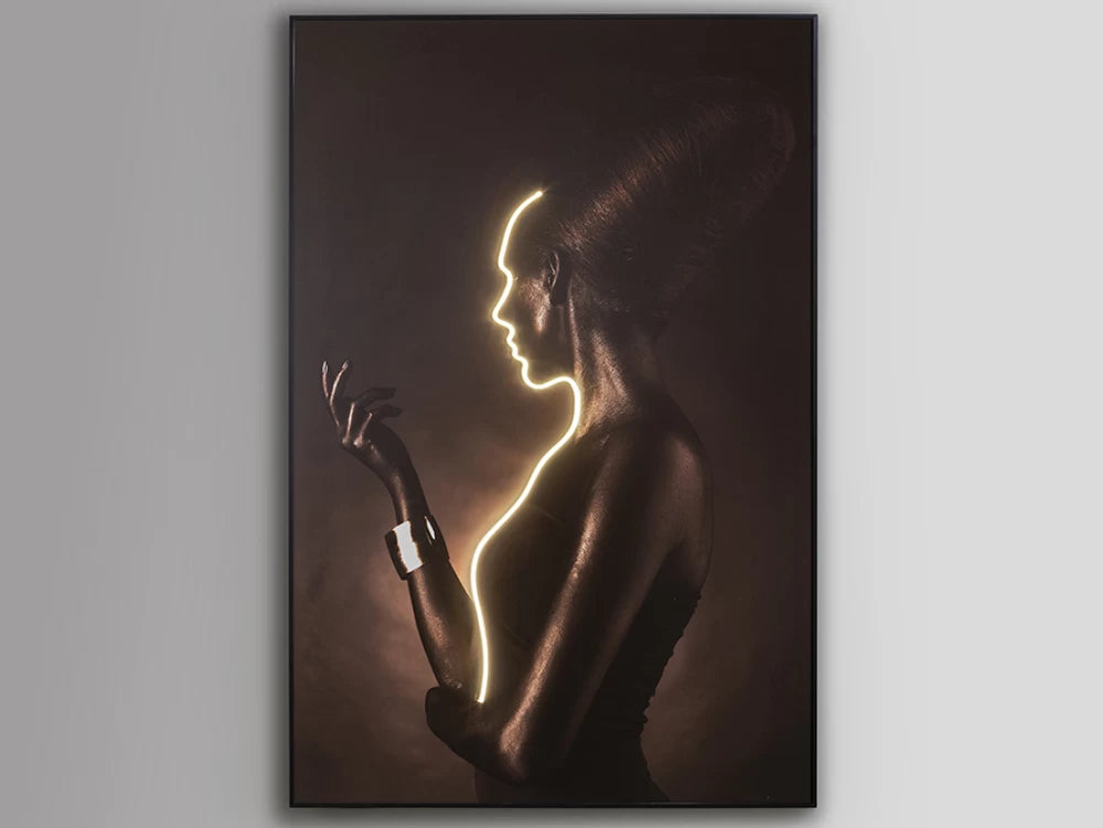 Tablou pe Panza Multicolor cu Led si Rama Neagra Silueta L120xH180cm