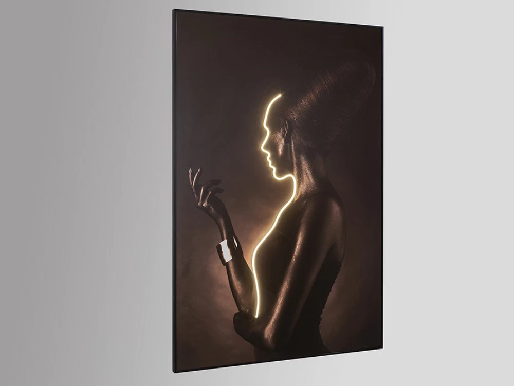 Tablou pe Panza Multicolor cu Led si Rama Neagra Silueta L120xH180cm