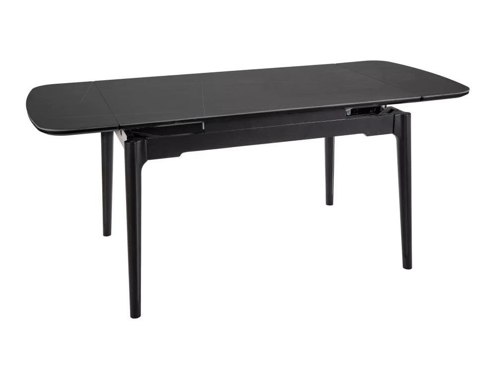 Masa extensibila cu blat din Ceramica cu efect de marmura Negru mat cu picioare din Lemn Negru mat L120-180cm Sento