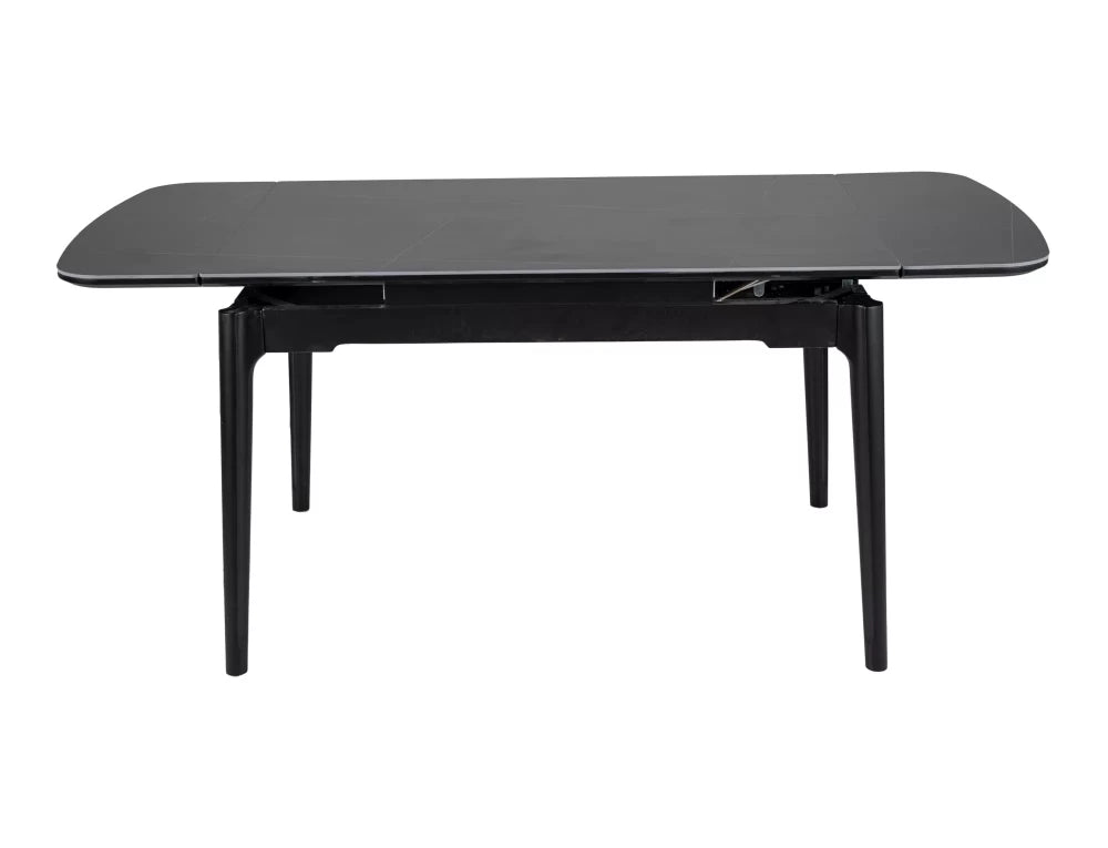 Masa extensibila cu blat din Ceramica cu efect de marmura Negru mat cu picioare din Lemn Negru mat L120-180cm Sento