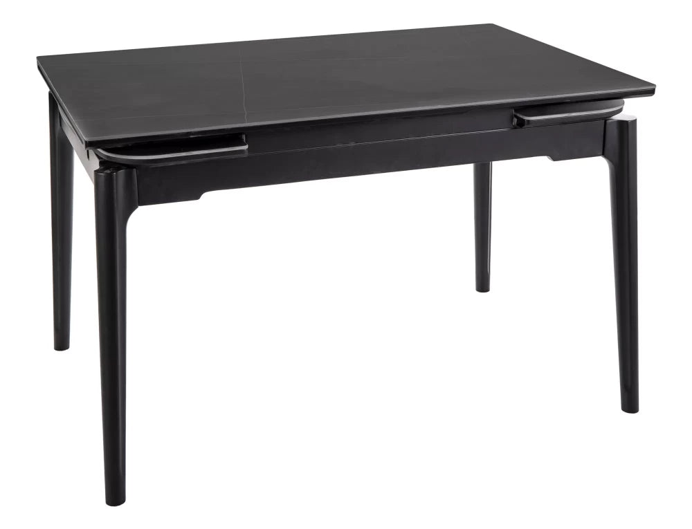 Masa extensibila cu blat din Ceramica cu efect de marmura Negru mat cu picioare din Lemn Negru mat L120-180cm Sento