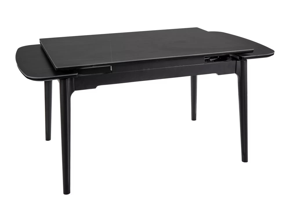 Masa extensibila cu blat din Ceramica cu efect de marmura Negru mat cu picioare din Lemn Negru mat L120-180cm Sento