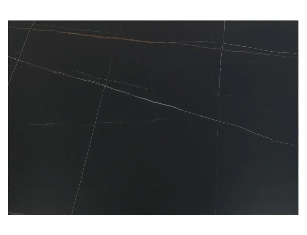 Masa extensibila cu blat din Ceramica cu efect de marmura Negru mat cu picioare din Lemn Negru mat L120-180cm Sento