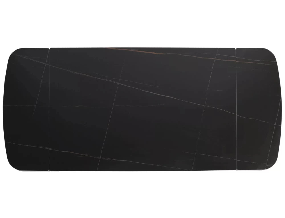 Masa extensibila cu blat din Ceramica cu efect de marmura Negru mat cu picioare din Lemn Negru mat L120-180cm Sento