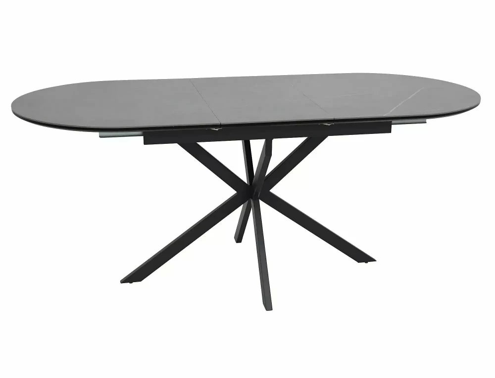 Masa extensibila cu blat din Ceramica Gri mat cu picioare din Metal Negru mat L140-180cm Gaston