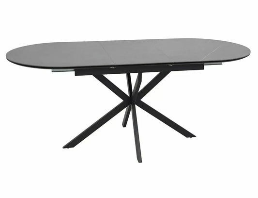 Masa extensibila cu blat din Ceramica Gri mat cu picioare din Metal Negru mat L140-180cm Gaston