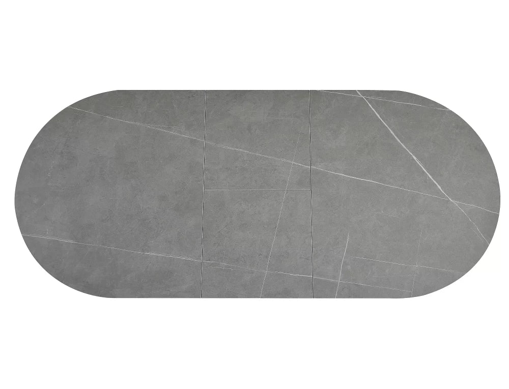 Masa extensibila cu blat din Ceramica Gri mat cu picioare din Metal Negru mat L140-180cm Gaston