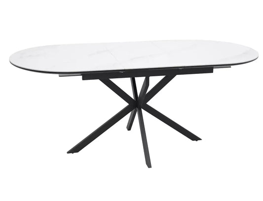 Masa extensibila cu blat din Ceramica Alb mat cu picioare din Metal Negru mat L140-180cm Gaston