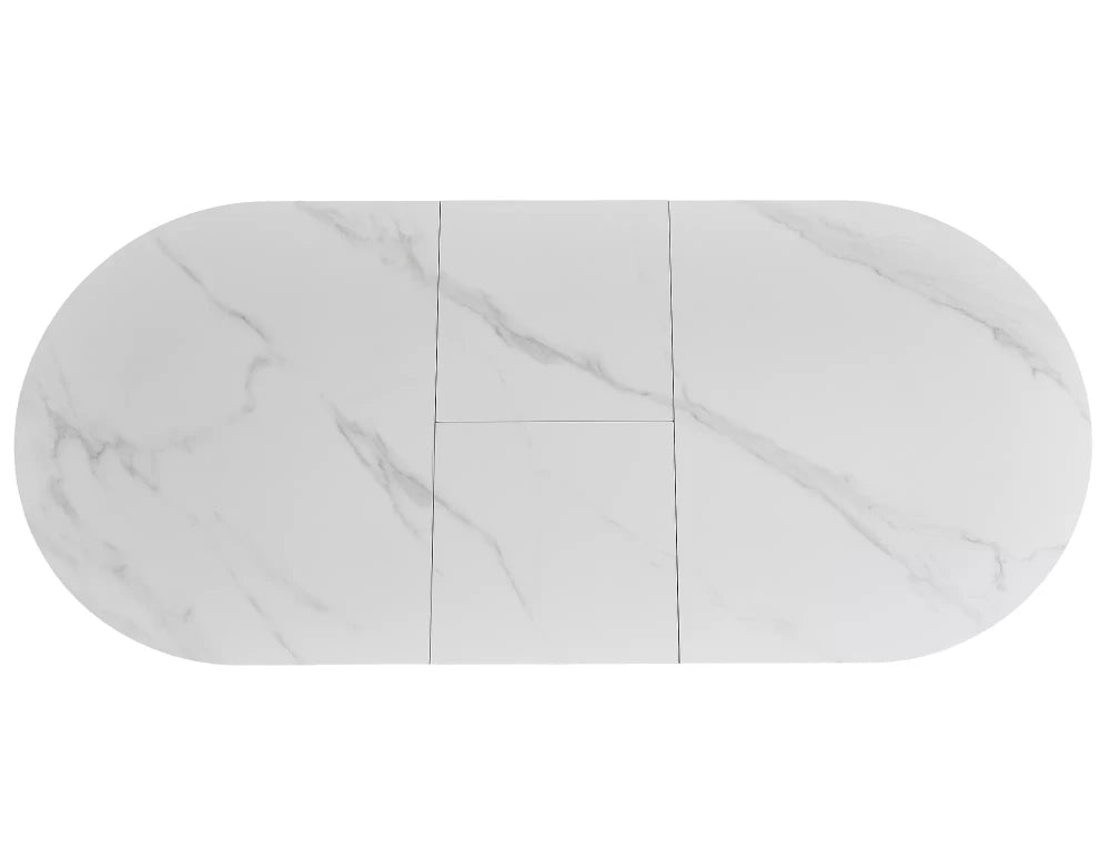 Masa extensibila cu blat din Ceramica Alb mat cu picioare din Metal Negru mat L140-180cm Gaston
