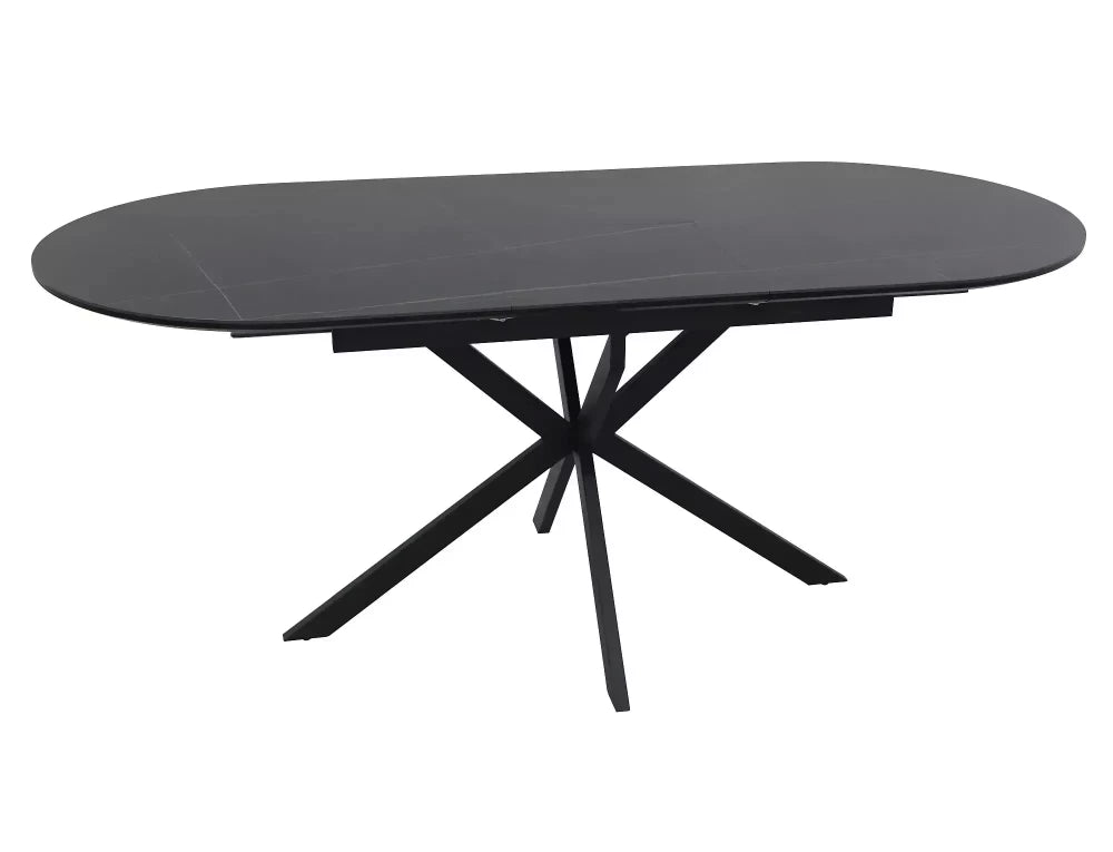 Masa extensibila cu blat din Ceramica Negru mat cu picioare din Metal Negru mat L140-180cm Gaston