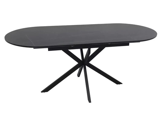 Masa extensibila cu blat din Ceramica Negru mat cu picioare din Metal Negru mat L140-180cm Gaston