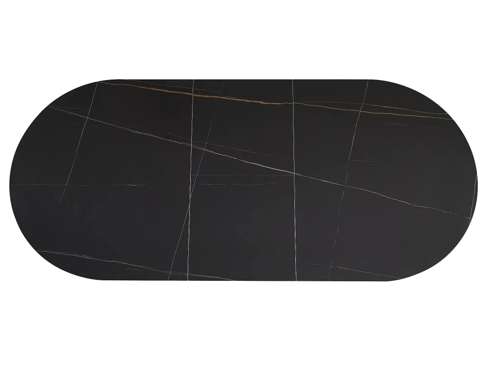 Masa extensibila cu blat din Ceramica Negru mat cu picioare din Metal Negru mat L140-180cm Gaston