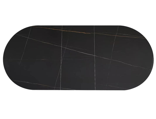 Masa extensibila cu blat din Ceramica Negru mat cu picioare din Metal Negru mat L140-180cm Gaston