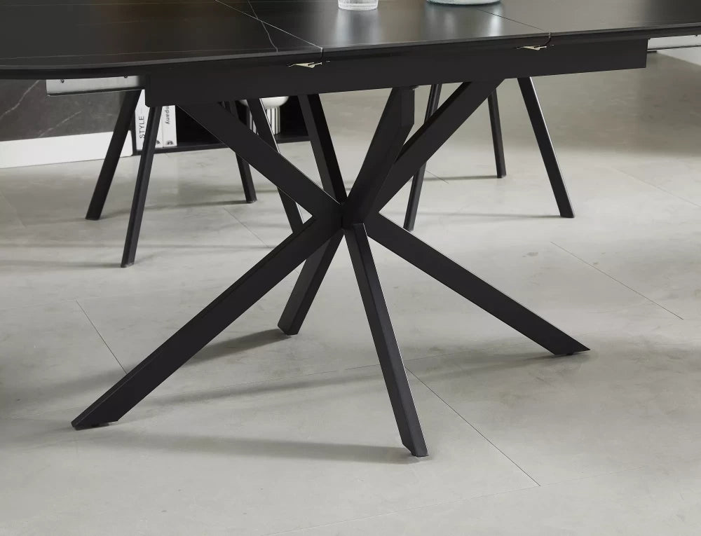 Masa extensibila cu blat din Ceramica Negru mat cu picioare din Metal Negru mat L140-180cm Gaston