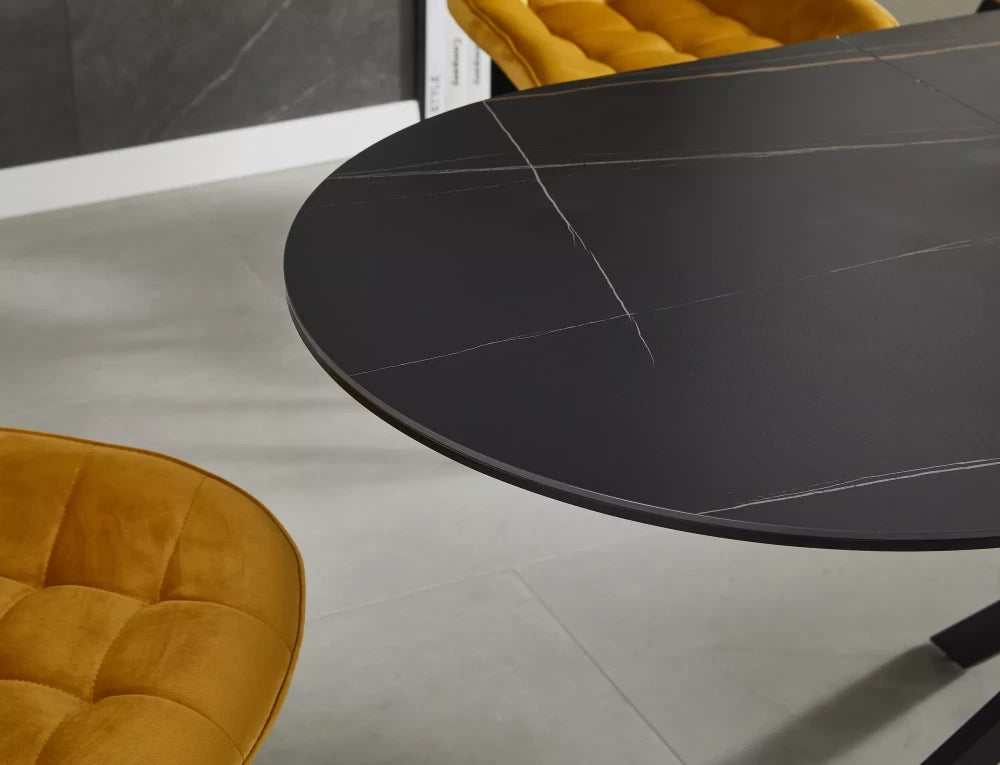Masa extensibila cu blat din Ceramica Negru mat cu picioare din Metal Negru mat L140-180cm Gaston