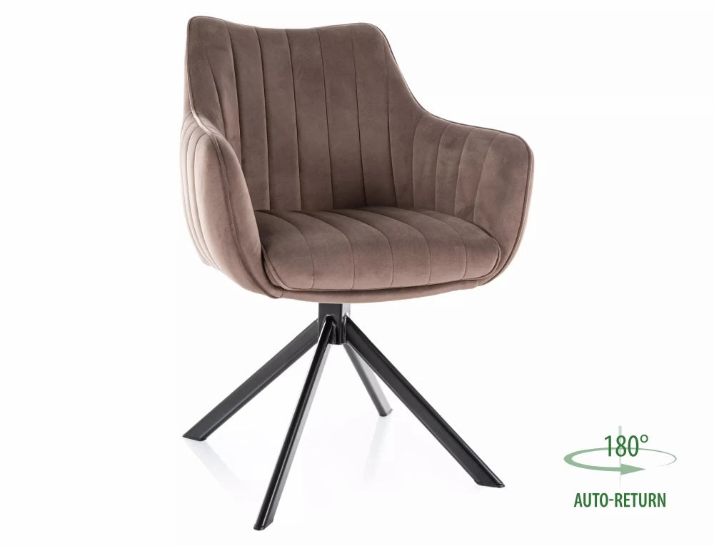 Scaun rotativ tapitat cu Catifea bluvel 38 Maro cu picioare din Metal Negru H86xL61xA58cm Azalia