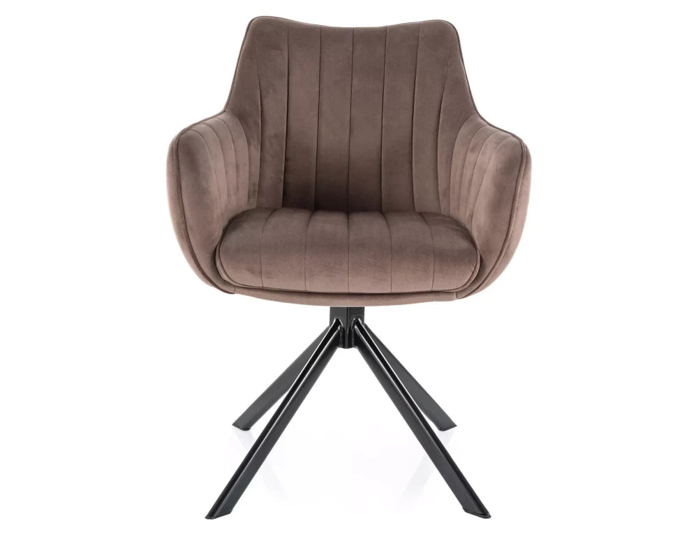 Scaun rotativ tapitat cu Catifea bluvel 38 Maro cu picioare din Metal Negru H86xL61xA58cm Azalia