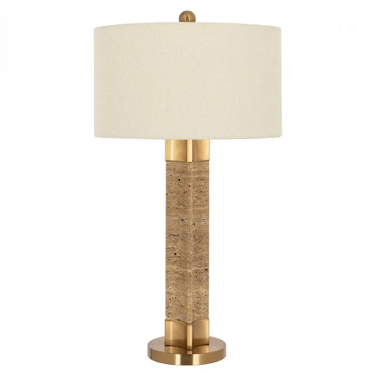 Veioza din Metal/Marmura Auriu/Maro si Textil Alb H79xD42.5cm Aaliyah Richmond Interiors