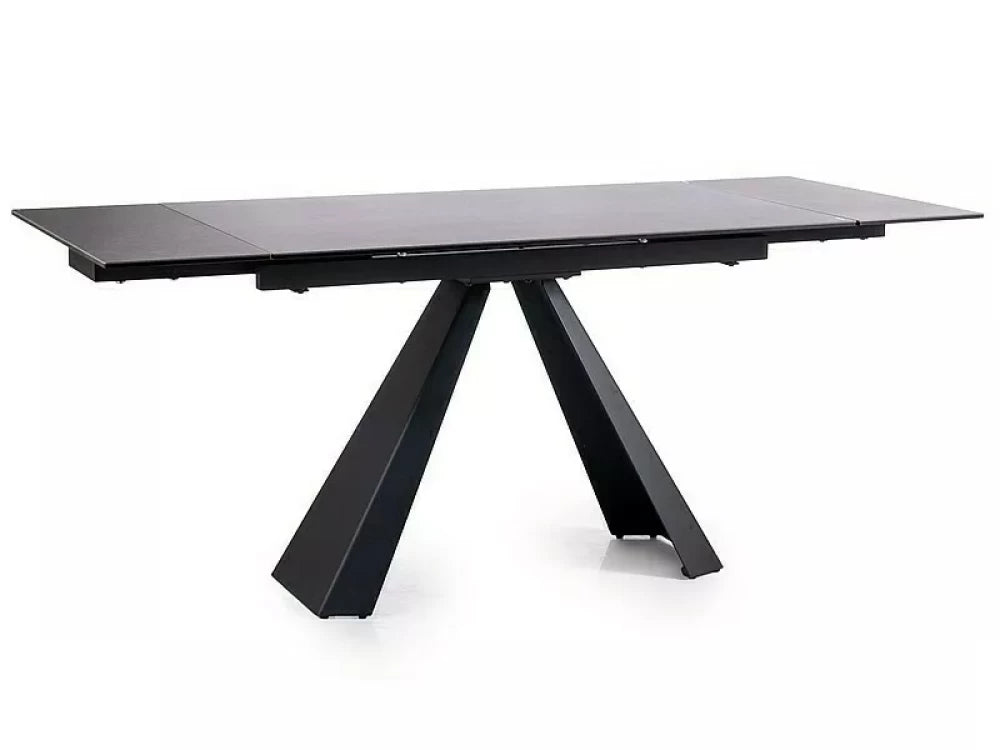 Masa Extensibila din Sticla securizata+Ceramica Gri inchis mat cu efect de marmura si Metal Negru mat L120-180xH76cm Salvadore II