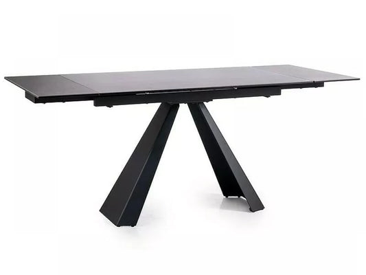 Masa Extensibila din Sticla securizata+Ceramica Gri inchis mat cu efect de marmura si Metal Negru mat L120-180xH76cm Salvadore II