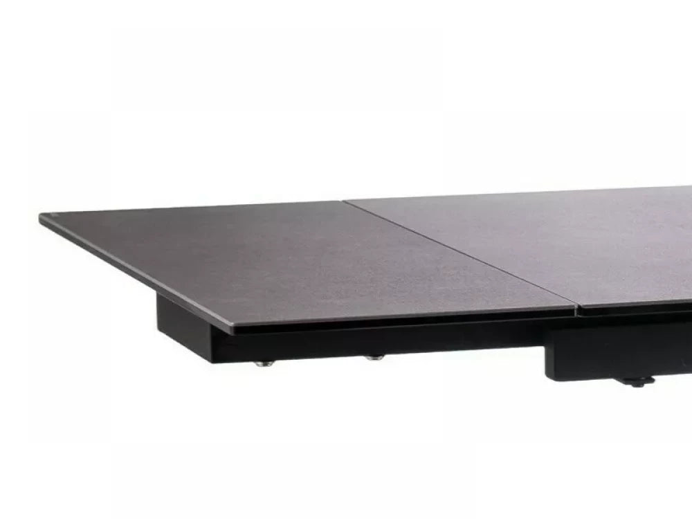 Masa Extensibila din Sticla securizata+Ceramica Gri inchis mat cu efect de marmura si Metal Negru mat L120-180xH76cm Salvadore II