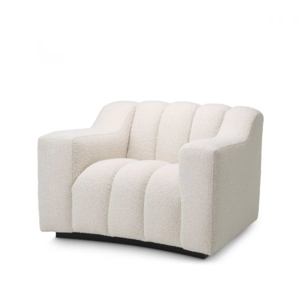 Fotoliu Kelly Eichholtz tapitat cu Stofa Boucle Crem cu baza din Lemn Negru H78.5xL107xA96cm