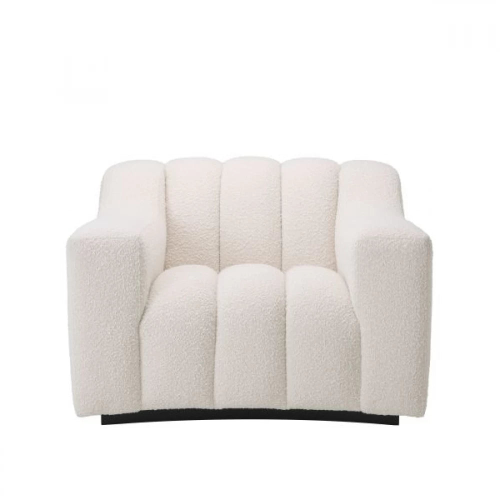 Fotoliu Kelly Eichholtz tapitat cu Stofa Boucle Crem cu baza din Lemn Negru H78.5xL107xA96cm