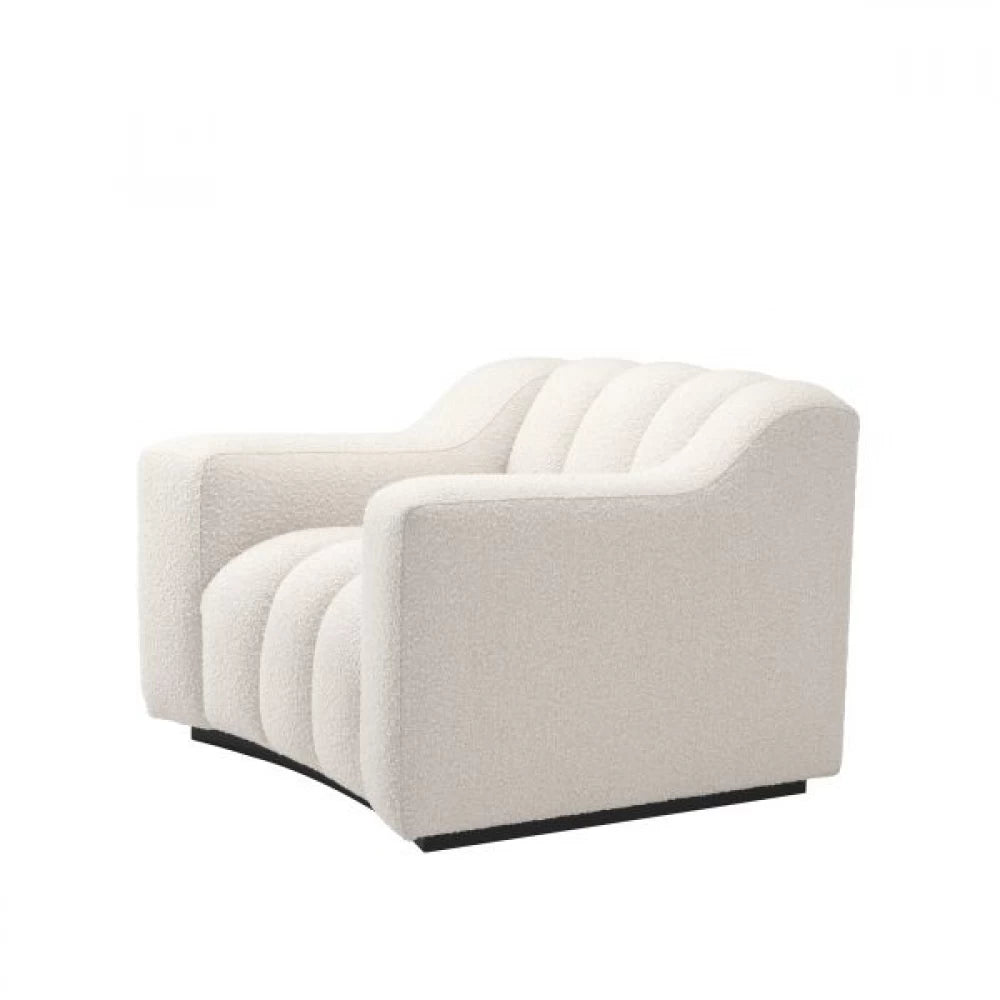 Fotoliu Kelly Eichholtz tapitat cu Stofa Boucle Crem cu baza din Lemn Negru H78.5xL107xA96cm