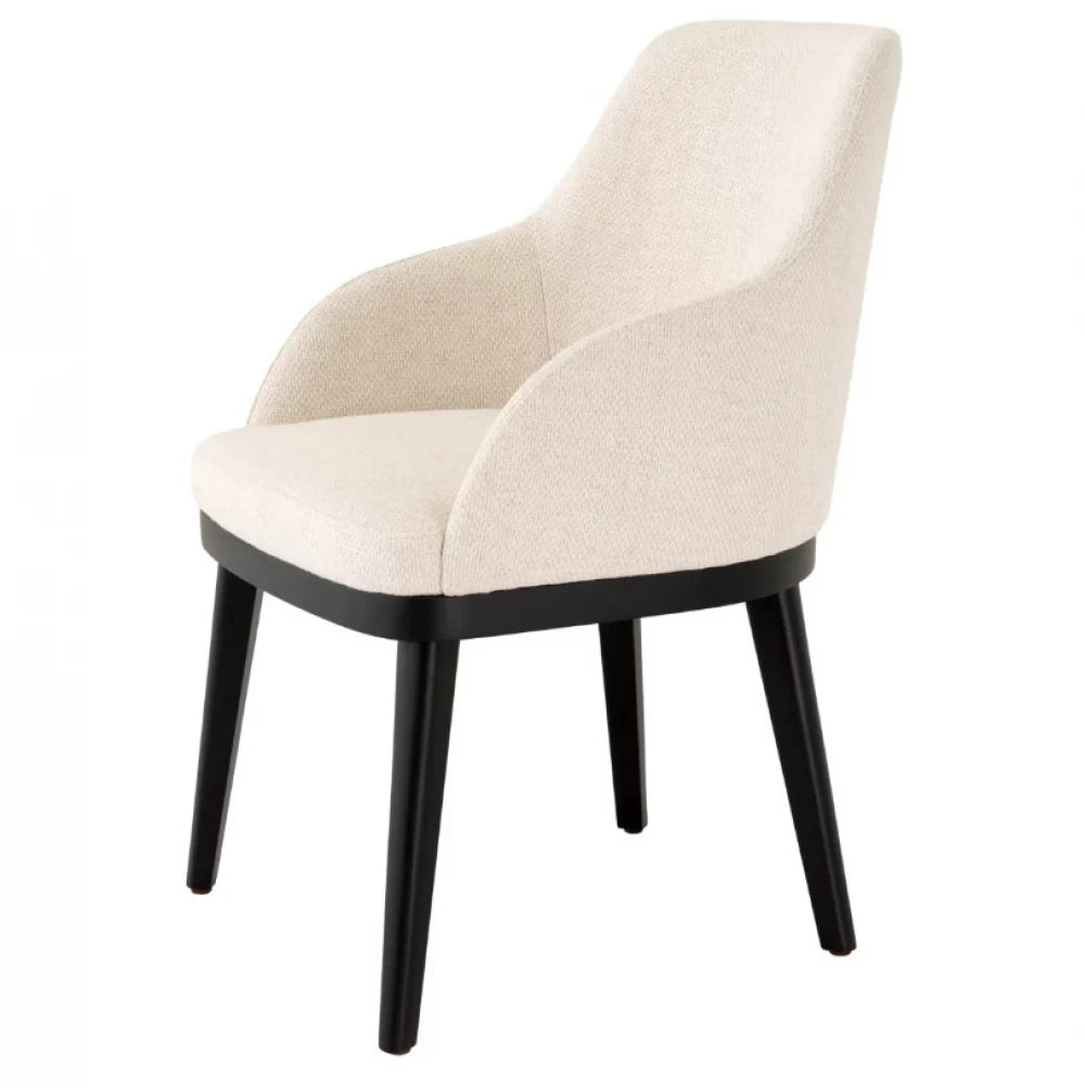 Scaun cu brate tapitat cu Stofa Pausa Crem cu picioare Negre H79xL56xA62cm Costa Eichholtz
