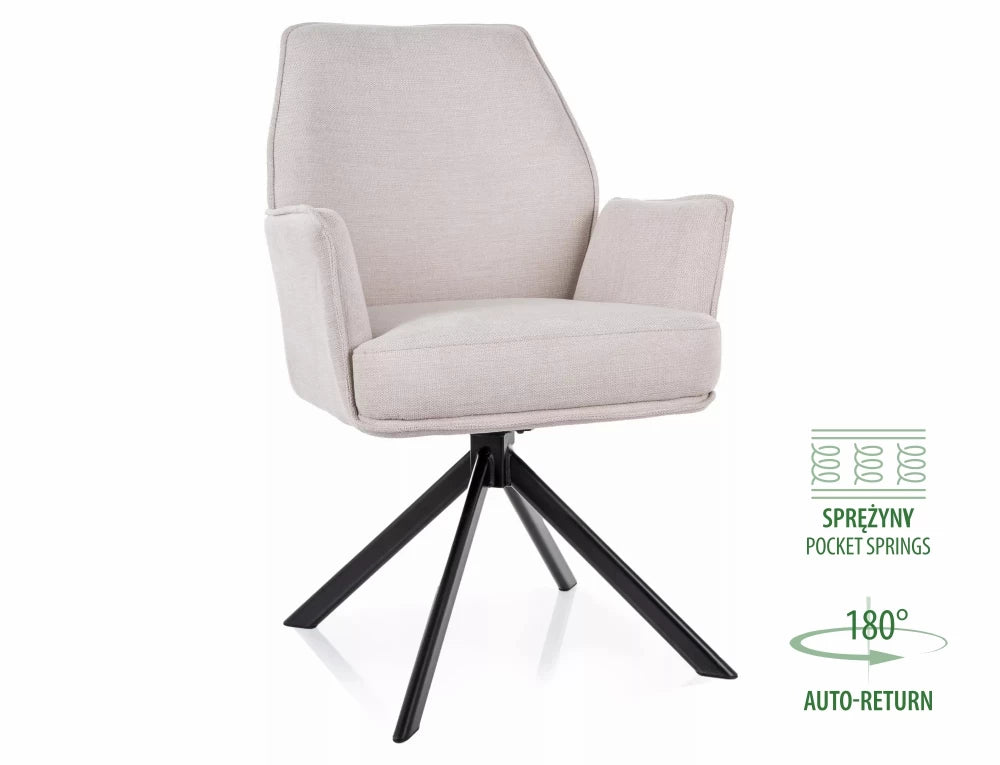 Scaun tapitat cu Stofa Brego 22 Bej deschis cu picioare din Metal Negru H90xL58xA46cm Hugo