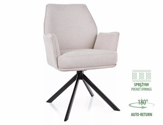 Scaun tapitat cu Stofa Brego 22 Bej deschis cu picioare din Metal Negru H90xL58xA46cm Hugo