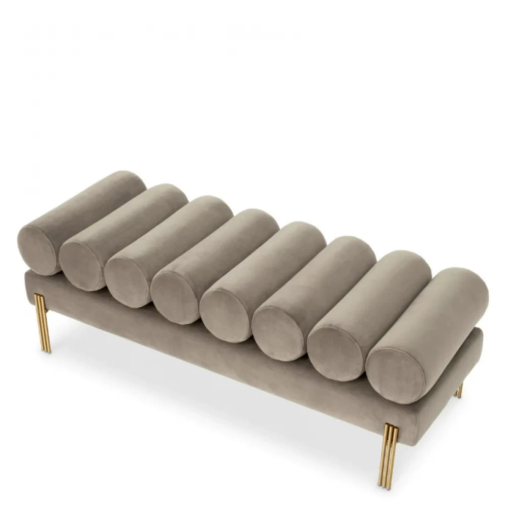 Bancheta cu picioare aurii tapitat cu Catifea Gri L130xH42cm Oxley