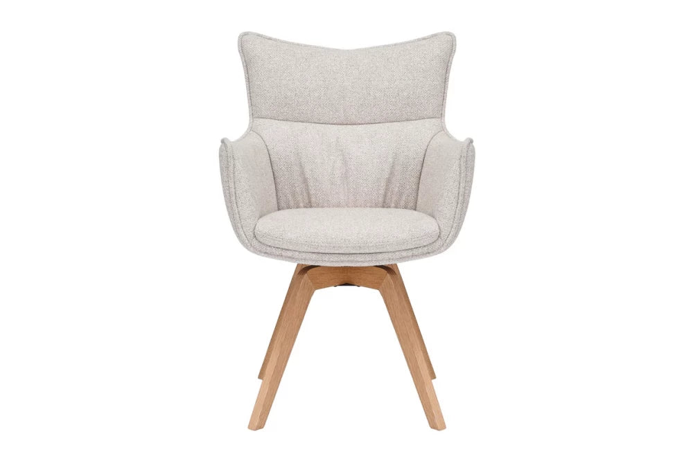 Set 2 scaune cu brate tapitat cu Stofa Bej si picioare din Lemn de stejar Maro H92xL60xA64cm Vogue