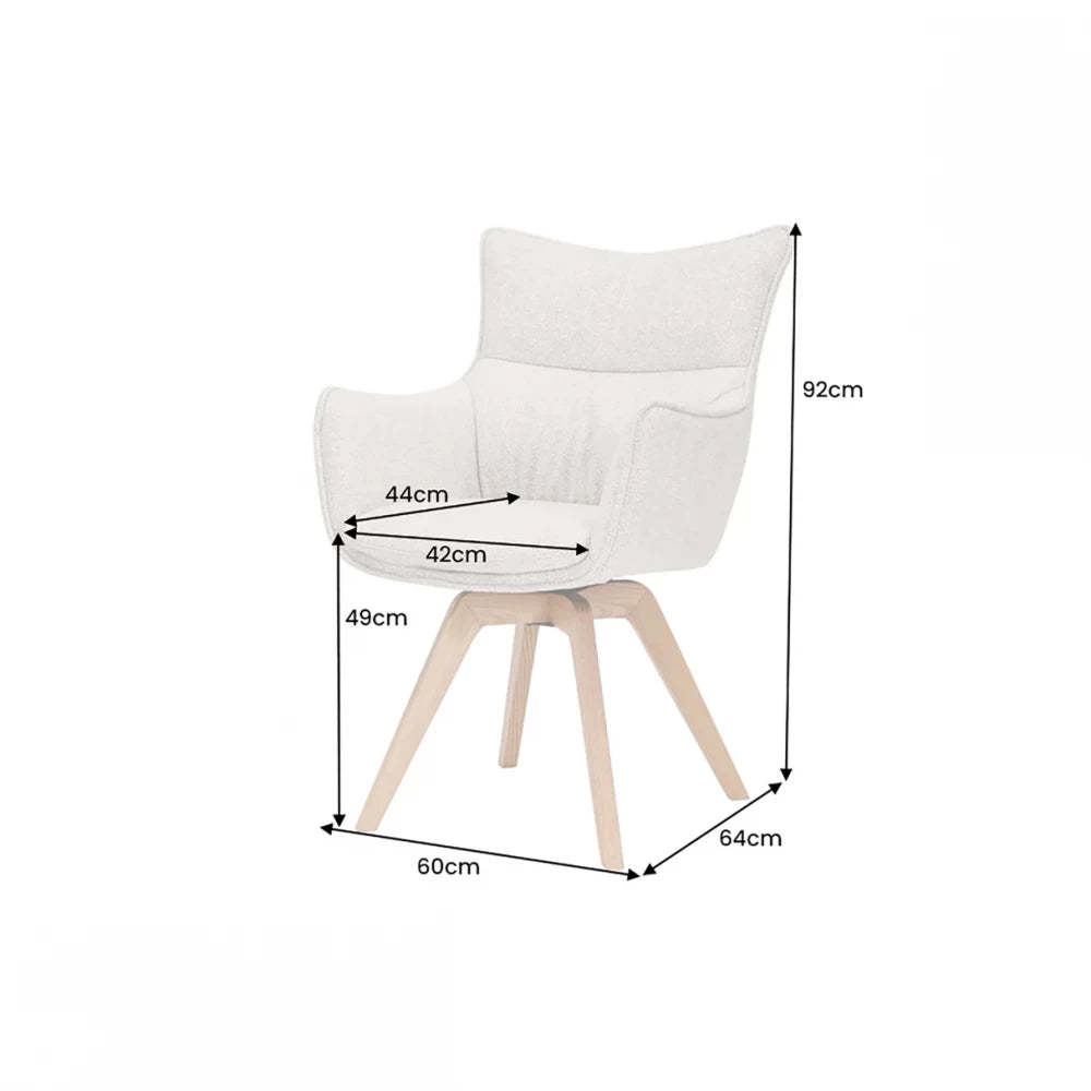 Set 2 scaune cu brate tapitat cu Stofa Bej si picioare din Lemn de stejar Maro H92xL60xA64cm Vogue