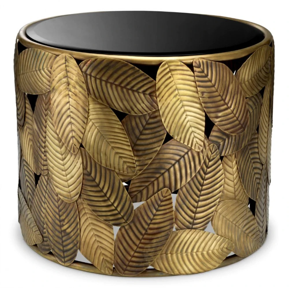Masuta laterala Rotunda din Metal Alama si Sticla Neagra D60.5xH50cm Botanico Eichholtz