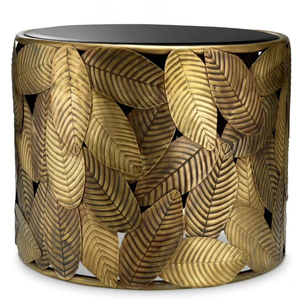 Masuta laterala Rotunda din Metal Alama si Sticla Neagra D60.5xH50cm Botanico Eichholtz