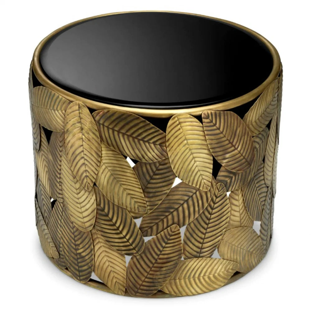 Masuta laterala Rotunda din Metal Alama si Sticla Neagra D60.5xH50cm Botanico Eichholtz