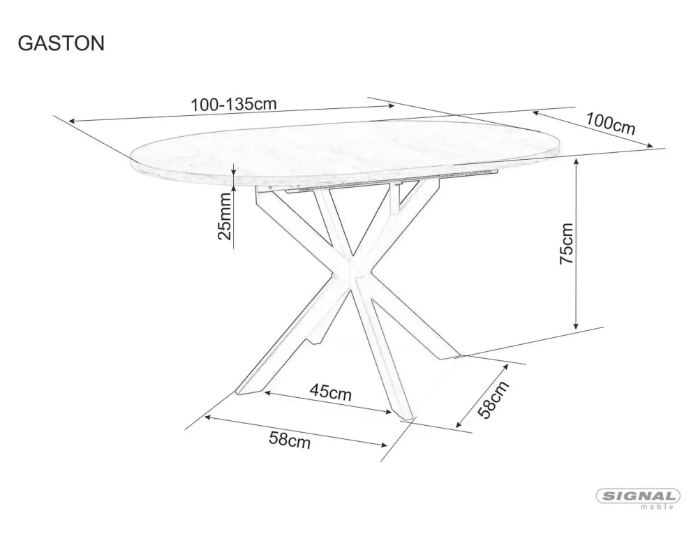 Masa extensibila cu blat din Ceramica Alb mat cu picioare din Metal Negru mat L100-135cm Gaston
