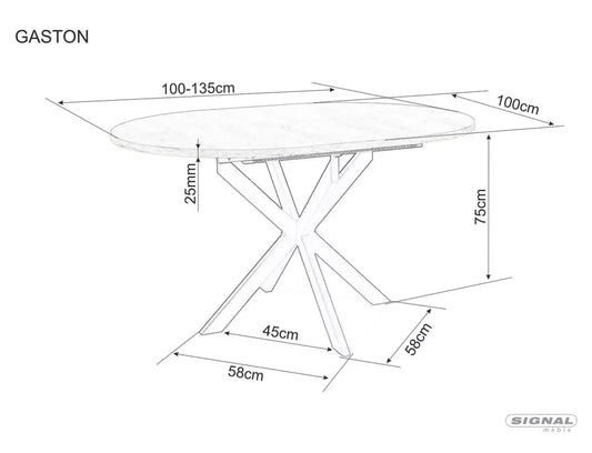Masa extensibila cu blat din Ceramica Alb mat cu picioare din Metal Negru mat L100-135cm Gaston